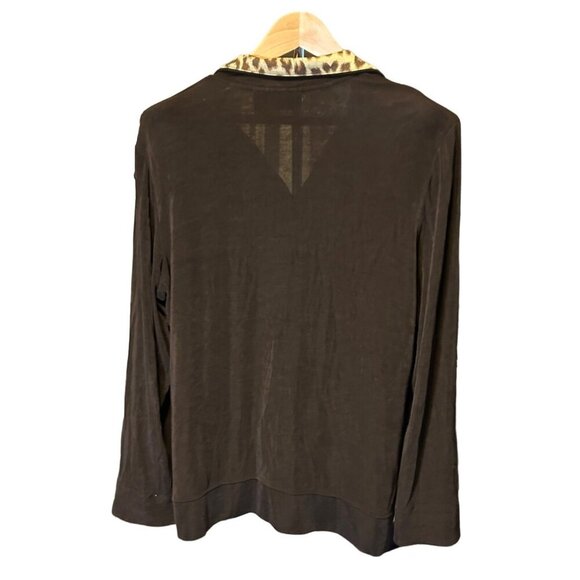 Chicos Travelers Brown Zip Up Jacket Leopard Trim Size L - Picture 2 of 8